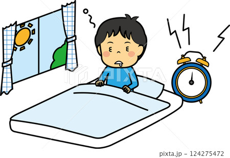 起きたての寝ぼけた小学生男児 124275472