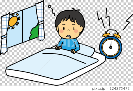起きたての寝ぼけた小学生男児 124275472