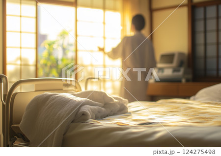 生活感のある部屋と介護ベッドのイメージ|医療・介護施設・福祉設備 生活感のある部屋と介護ベッドのイメージ|医療・介護施設・福祉設備 124275498