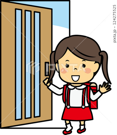 玄関で靴を履く小学生女児 124275525