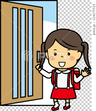 玄関で靴を履く小学生女児 124275525