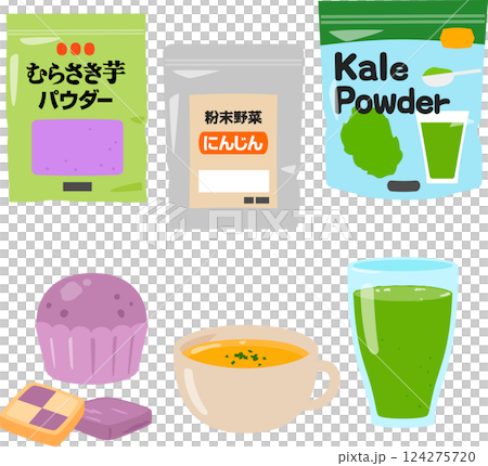 野菜パウダーを使った料理のイラストセット 124275720