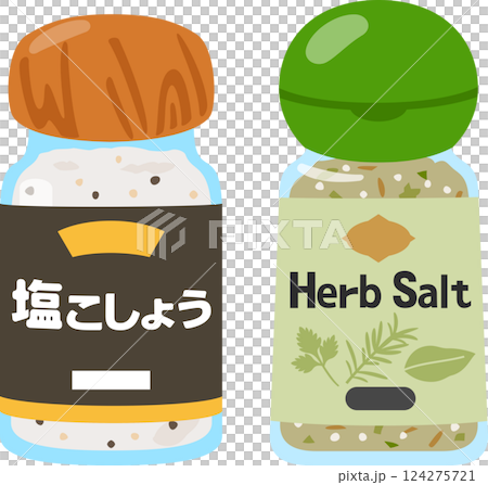 瓶入りの塩コショウとハーブソルト 124275721