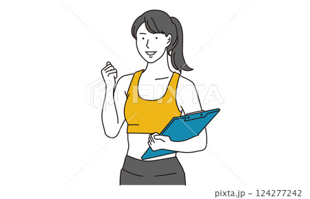 ガッツポーズをするスポーツウェアを着た女性のイラスト 124277242