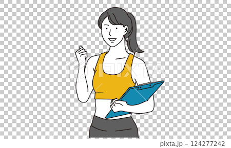 身穿運動服的女子握拳的插圖 124277242