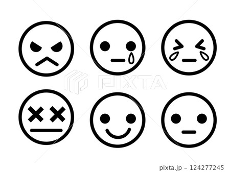 いろいろな表情の赤ちゃんの顔のシンプルなイラストセット 124277245