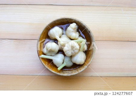 Whole fermented garlic, Fermented pickled vegetables 124277607