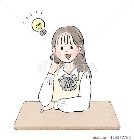 教室で勉強をしてひらめく女子学生の手描きイラスト素材 教室で勉強をしてひらめく女子学生の手描きイラスト素材 124277760