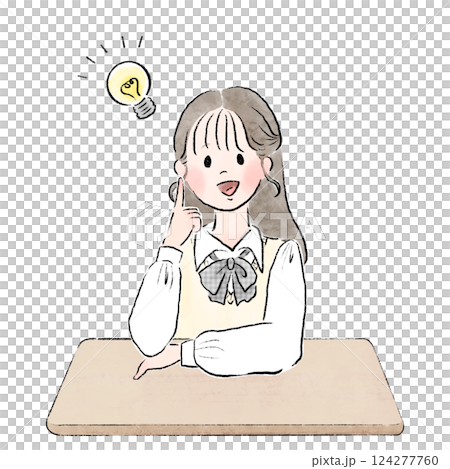 教室で勉強をしてひらめく女子学生の手描きイラスト素材 教室で勉強をしてひらめく女子学生の手描きイラスト素材 124277760