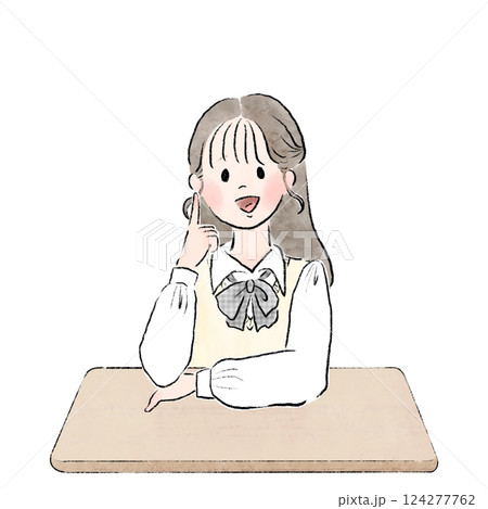 勉強でひらめく制服姿の女子学生のイラスト 勉強でひらめく制服姿の女子学生のイラスト 124277762