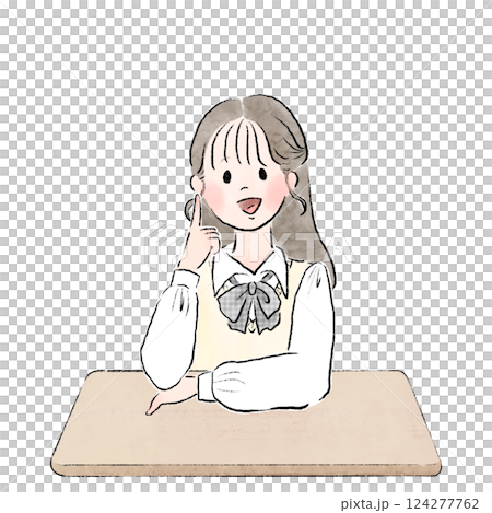 勉強でひらめく制服姿の女子学生のイラスト 勉強でひらめく制服姿の女子学生のイラスト 124277762