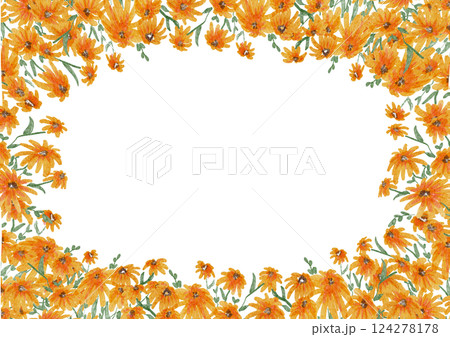 鮮やかなオレンジ色の花のフレームイラスト 鮮やかなオレンジ色の花のフレームイラスト 124278178