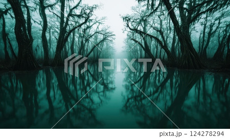 A forest with trees and water A forest with trees and water 124278294