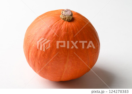 Orange Hokkaido pumpkin on white background 124278383