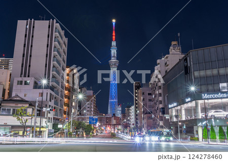 「東京都」日本でのMLB開幕戦に合わせた東京スカイツリーMLB特別ライティング 駒形橋前交差 「東京都」日本でのMLB開幕戦に合わせた東京スカイツリーMLB特別ライティング 駒形橋前交差 124278460
