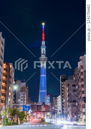 「東京都」日本でのMLB開幕戦に合わせた東京スカイツリーMLB特別ライティング 駒形橋前交差 「東京都」日本でのMLB開幕戦に合わせた東京スカイツリーMLB特別ライティング 駒形橋前交差 124278462