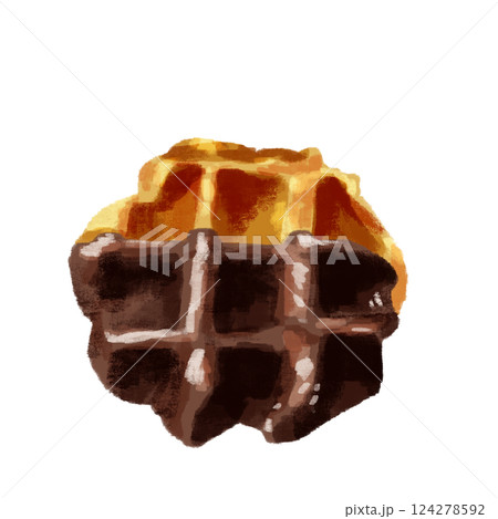 水彩で描いたチョコのかかったワッフル 124278592