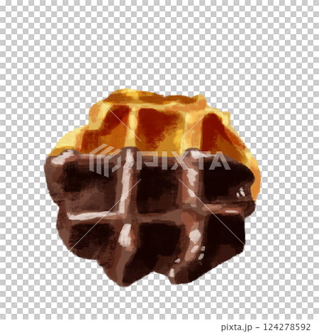 水彩で描いたチョコのかかったワッフル 124278592