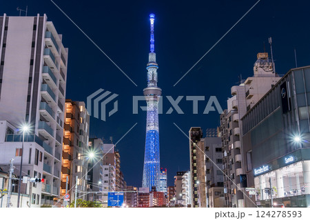 「東京都」日本でのMLB開幕戦に合わせた東京スカイツリーMLB特別ライティング　駒形橋前交差 124278593