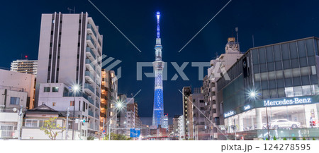 「東京都」日本でのMLB開幕戦に合わせた東京スカイツリーMLB特別ライティング 駒形橋前交差 「東京都」日本でのMLB開幕戦に合わせた東京スカイツリーMLB特別ライティング 駒形橋前交差 124278595