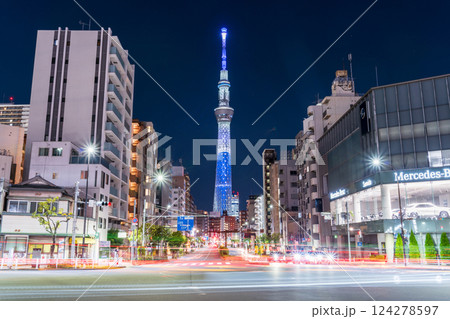 「東京都」日本でのMLB開幕戦に合わせた東京スカイツリーMLB特別ライティング　駒形橋前交差 124278597