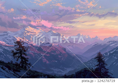 Twilight Over Tranquil Mountain Lake 124278719
