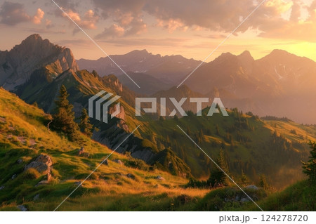 Twilight Over Tranquil Mountain Lake Twilight Over Tranquil Mountain Lake 124278720