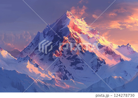 Sunlit Snowy Peaks in Winter Wonderland 124278730