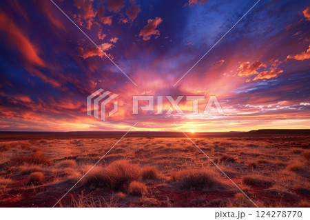 Dramatic Sunset Over Desert Landscape Dramatic Sunset Over Desert Landscape 124278770
