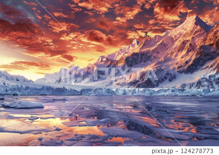 Majestic Snow-Capped Mountain at Sunset Majestic Snow-Capped Mountain at Sunset 124278773