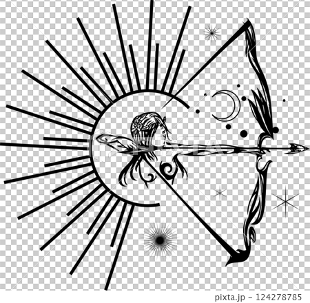 弓矢を引く天使のタトゥーデザインイラスト 124278785