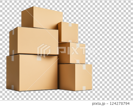 Multiple closed cardboard boxes stacked in a warehouse style, e-commerce logistics concept Multiple closed cardboard boxes stacked in a warehouse style, e-commerce logistics concept 124278794