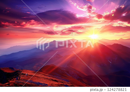 Majestic Sunrise Over Mountain Range Majestic Sunrise Over Mountain Range 124278821