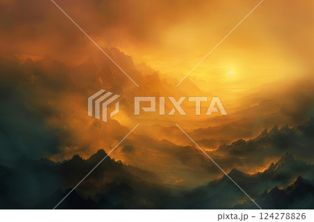 Golden Sunrise Over Majestic Mountains 124278826