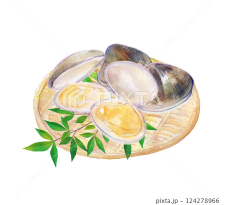 水彩イラスト　ありがたい海の幸　新鮮なはまぐり 124278966