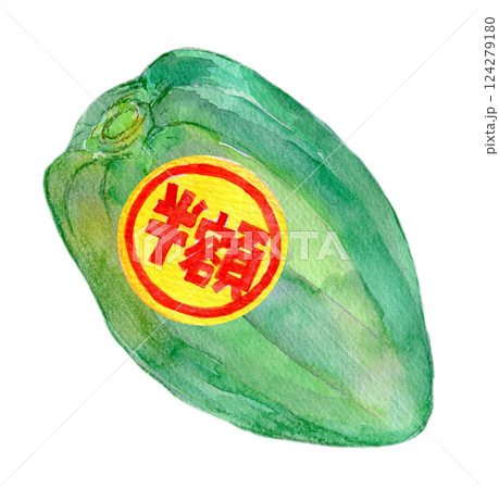 水彩イラスト　半額シールが貼られたパパイヤ 124279180