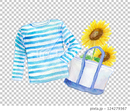 Watercolor illustration: Sunflowers and fashion items 124279367