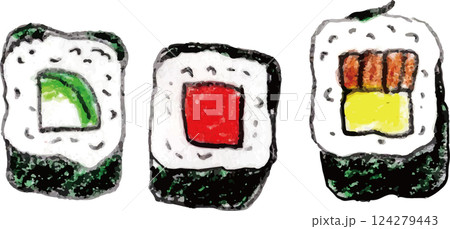 手書きで描いた細巻き寿司のイラスト 124279443