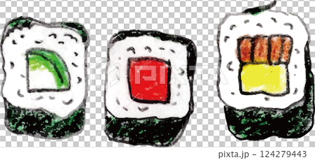 手書きで描いた細巻き寿司のイラスト 124279443