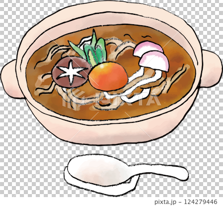 Warm miso stewed nabeyaki udon Warm miso stewed nabeyaki udon 124279446