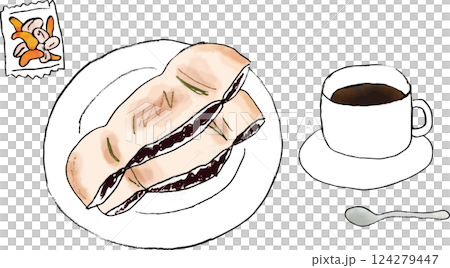 Hot sandwich, hot coffee and coffee illustration set Hot sandwich, hot coffee and coffee illustration set 124279447