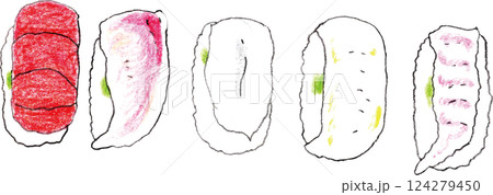 色鉛筆で描いた美味しそうな寿司のイラストレーション 色鉛筆で描いた美味しそうな寿司のイラストレーション 124279450