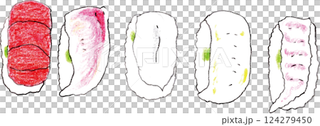 Delicious sushi illustration drawn with colored pencils 124279450