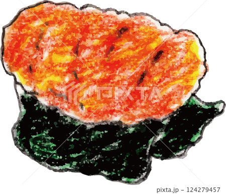 色鉛筆で描いた美味しそうなうにのお寿司 124279457