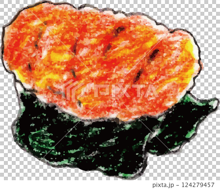 色鉛筆で描いた美味しそうなうにのお寿司 124279457