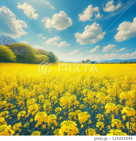一面の菜の花畑 ― 春空に広がる黄色の絨毯 124281044