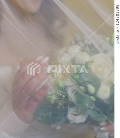 Beautiful wedding bouquet of fresh flowers in the 124281298