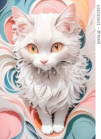 ペーパーアート風の猫のイラスト 124281915