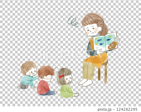 Children who lose focus while reading a picture book - watercolor 124282295