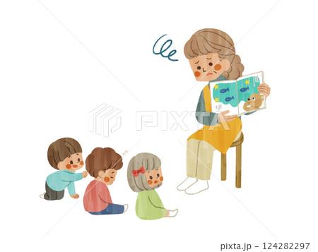 絵本の読み聞かせ中に集中力が散漫になる子どもたち-ガッシュ 124282297